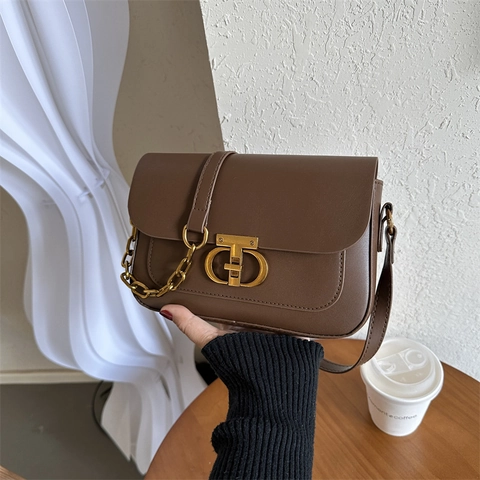 Retro Kleine Quadratische Umhängetasche PU Leder Goldkette Achseltasche Crossbody Tasche Für Frauen Mode Alltag