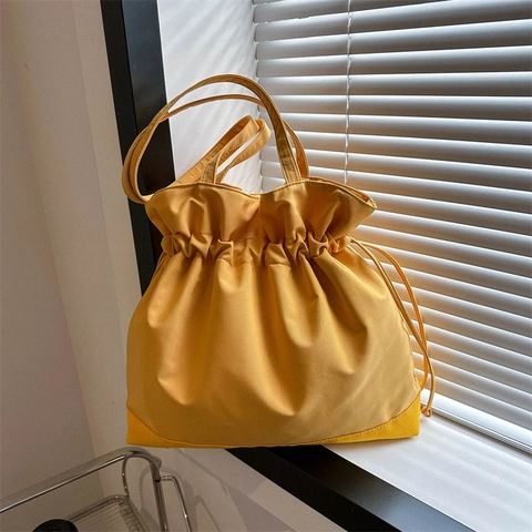 Bolso De Hombro Con Cordón Para Mujer Ligero Gran Capacidad Nylon Bolso De Mano Informal De Color Sólido