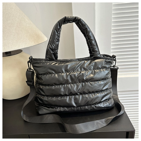 Borsa Trapuntata Puffer Lucida Imbottita Borsa A Tracolla Mano Con Tracolla Regolabile Minimalista Versatile Urbano Donne