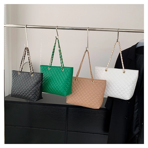 Gewatteerde Tote Tas PU Leer Grote Capaciteit Diamant Patroon Gouden Ketting Schouderband Minimalistische Handtas