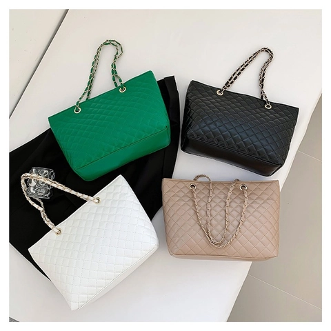 Borsa A Tracolla Trapuntata Da Donna Pelle PU Tracolla A Catena In Metallo Motivo A Rombi Grande Capacità Moda Versatile