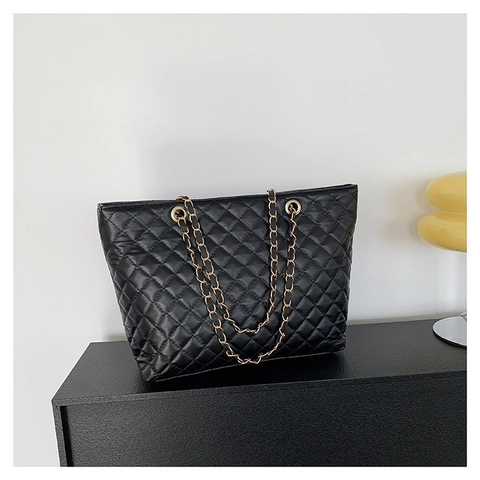Borsa A Tracolla Trapuntata Da Donna Pelle PU Tracolla A Catena In Metallo Motivo A Rombi Grande Capacità Moda Versatile