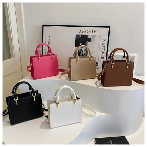 Women Crossbody Bag PU Leather Vertical Square Handheld Shoulder Purse Gold Hardware Commute Simple Fashion Messenger