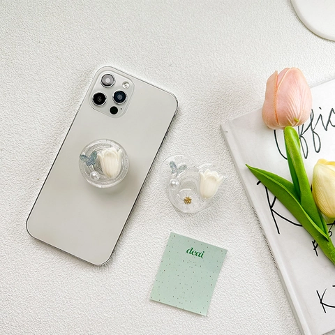 Supporto Per Telefono In Resina Tulipano Farfalla 3D Pieghevole Cuore Rotondo Griptok Per Smartphone Supporto Mano Glitz Perla Artificial