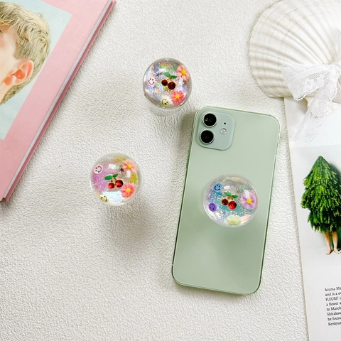 Supporto Per Impugnatura Del Telefono Espandibile Sfera In Resina Cristallo Glitter Paillettes Laser Ciliegia Fiore Di Margherita