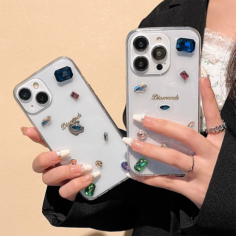 Funda De Teléfono De TPU Transparente Para IPhone Con Pedrería De Colores Y Letras Diamonds Estilo De Lujo
