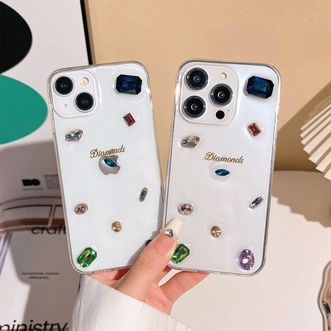 Funda De Teléfono De TPU Transparente Para IPhone Con Pedrería De Colores Y Letras Diamonds Estilo De Lujo