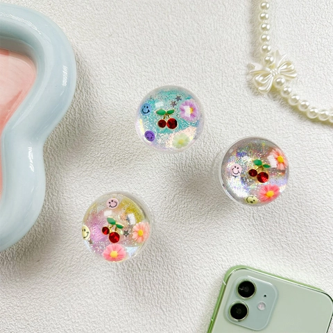 Supporto Per Impugnatura Del Telefono Espandibile Sfera In Resina Cristallo Glitter Paillettes Laser Ciliegia Fiore Di Margherita