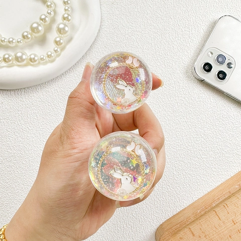 Conejo Bola De Cristal Griptok Teléfono Plegable Extensible Purpurina Estrellas Resina Soporte De Agarre Para Smartphone