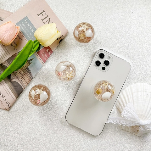 Phone Grip Expanding Stand Holder Marine Theme Shell Starfish Sand Crystal Ball Style For Smartphone Back Stick