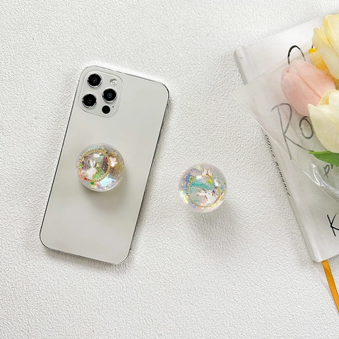 Conejo Bola De Cristal Griptok Teléfono Plegable Extensible Purpurina Estrellas Resina Soporte De Agarre Para Smartphone