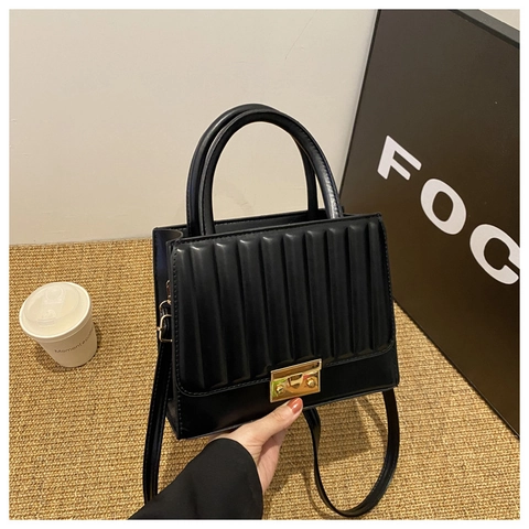 Women Crossbody Bag PU Leather Vertical Quilted Elegant Handbag With Top Handle Metal Lock Minimalist Fashion