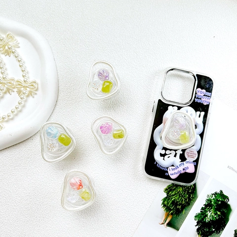 Support De Téléphone Fleur Irrégulière Poignée Extensible En Résine Airbag Pour Bureau Coquillage Irisé Style Floral