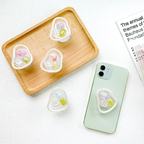 Support De Téléphone Fleur Irrégulière Poignée Extensible En Résine Airbag Pour Bureau Coquillage Irisé Style Floral