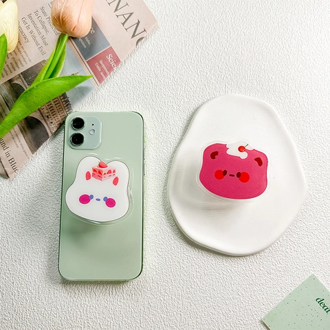 Soporte Expandible Para Teléfono Acrílico Griptok Lindo Oso Conejo De Dibujos Animados Pastel De Fresa Para Mujeres