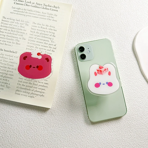 Expandable Phone Grip Holder Acrylic Griptok Cute Cartoon Bear Rabbit Strawberry Cake Desktop Support Stand For Women