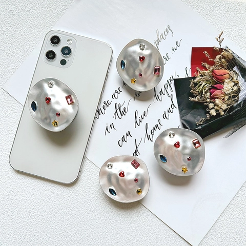 Irregular Metal Phone Grip Holder Colorful Rhinestone Crystal Collapsible Expandable Stand Socket For Smartphone