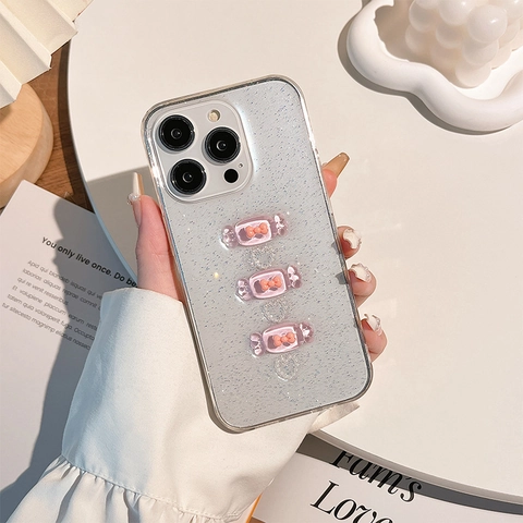 Funda De Teléfono Mariposa Corazón Caramelo Relief Transparente Purpurina PC Resina Dulce Estilo Y2K Accesorio