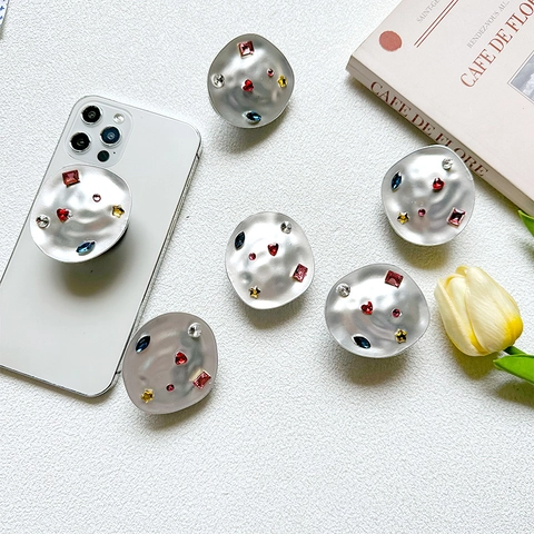 Irregular Metal Phone Grip Holder Colorful Rhinestone Crystal Collapsible Expandable Stand Socket For Smartphone