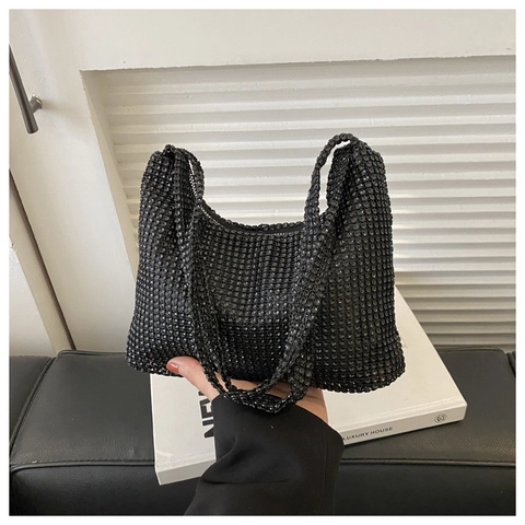 Rhinestone Underarm Hobo Bag For Women Shimmering Crystal Shoulder Purse Sparkly Evening Party Handbag Trendy Chic