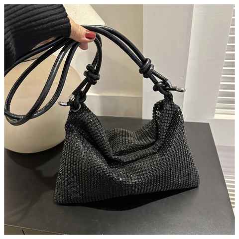 Glinsterende Stras Hobo Tas Mode Onderarm Schoudertas Met Knoopdetail Op De Band Voor Dames Elegante Party Accessoire