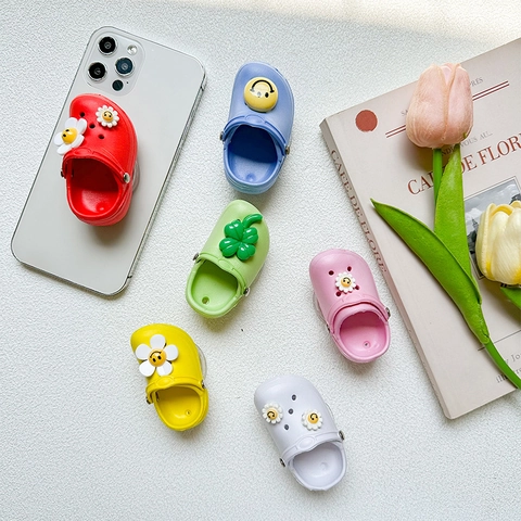 Supporto Per Telefono Forma Zoccolo Plastica Silicone Motivo Fiore Smiley Pieghevole Airbag Supporto Scrivania Colorato Universale