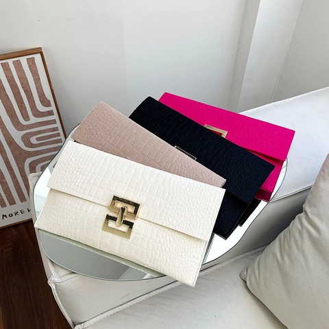 Pochette Da Donna In Pelle PU Con Motivo Coccodrillo E Fibbia Geometrica Dorata Per Serate Eleganti E Alla Moda