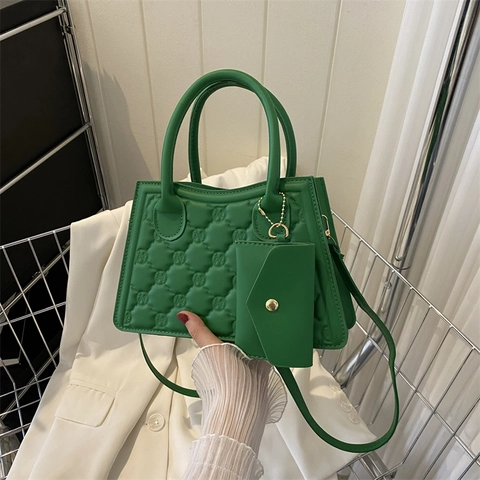 Fashion Quilted Handbag PU Leather Small Square Shoulder Crossbody Bag With Detachable Mini Coin Purse For Women Chic