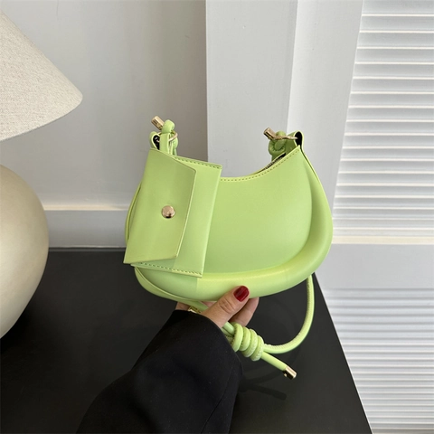 Dames Crescent Underarm Hobo Tas PU Leer Effen Kleur Met Knoop Schouderband En Afneembare Mini Pouch Trendy Handtas