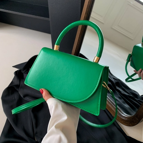 PU Leather Mini Handbag Crossbody Bag Trapezoid Arc Flap Gold Hardware Solid Color Elegant Fashion Women