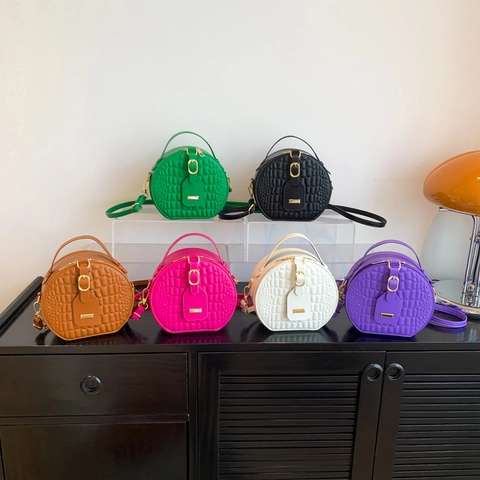 Moda Donna Borsa a Tracolla Rotonda Motivo Coccodrillo Pelle PU Piccola Borsa a Spalla con Manico Superiore per Uso Quotidiano