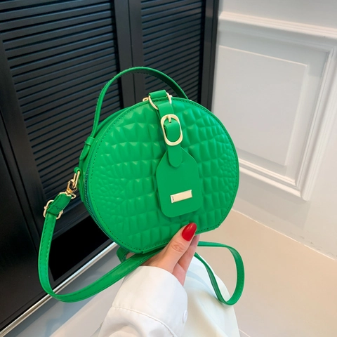 Moda Donna Borsa a Tracolla Rotonda Motivo Coccodrillo Pelle PU Piccola Borsa a Spalla con Manico Superiore per Uso Quotidiano