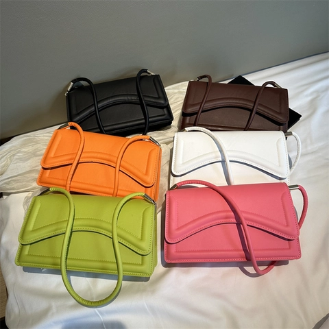 Bolso De Hombro Retro Para Mujer De Cuero PU Color Caramelo Simple Elegante Bolso De Mano Pequeño Con Costuras Onduladas