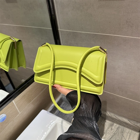 Bolso De Hombro Retro Para Mujer De Cuero PU Color Caramelo Simple Elegante Bolso De Mano Pequeño Con Costuras Onduladas