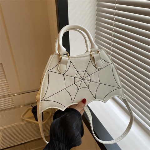 Bat Wings Shaped Shoulder Bag PU Leather Spider Web Stitching Halloween Party Gothic Novelty Handbag For Women