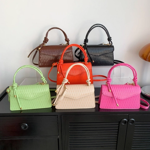 Borsa a Mano da Donna alla Moda in Pelle PU Plissettata con Manico a Nodo Piccola Borsa a Tracolla Quadrata Colore Solido Quotidiana