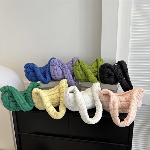 Quilted Cloud Shoulder Bag Puffy Underarm Handbag Oxford Cloth Minimalist Korean Style Candy Colors Lightweight For Women