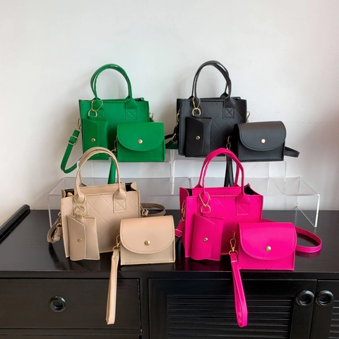 Women Quilted Rhombic Tote Shoulder Bag And Crossbody Card Holder Pouch PU Leather Solid Color