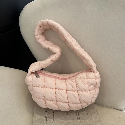 Quilted Cloud Shoulder Bag Puffy Underarm Handbag Oxford Cloth Minimalist Korean Style Candy Colors Lightweight For Women