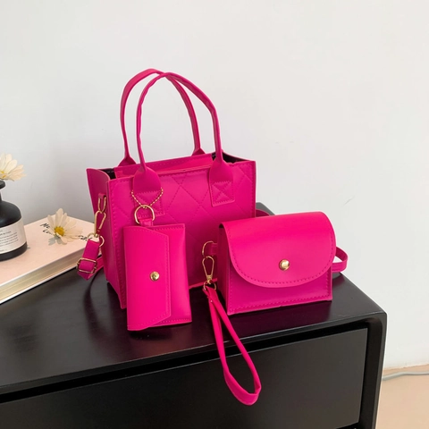 Women Quilted Rhombic Tote Shoulder Bag And Crossbody Card Holder Pouch PU Leather Solid Color