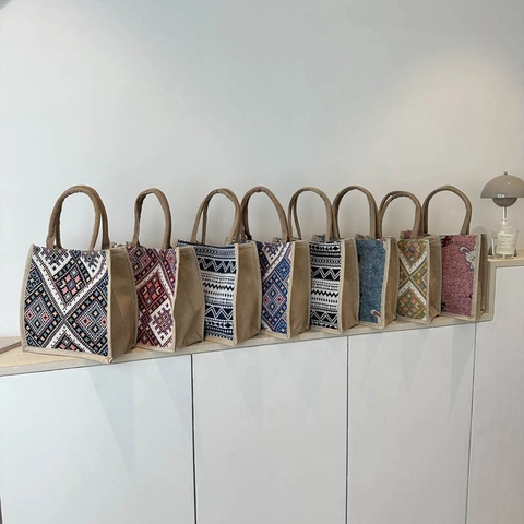 Bolso Tote De Yute Vintage Para Mujer Con Estampados Étnicos Gran Capacidad Y Cierre Magnético Para Uso Diario