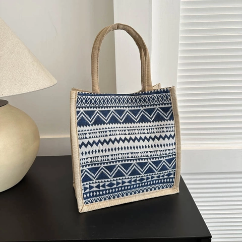 Bolso Tote De Yute Vintage Para Mujer Con Estampados Étnicos Gran Capacidad Y Cierre Magnético Para Uso Diario