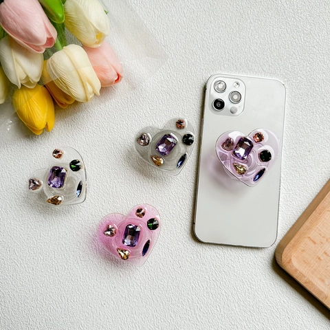 Supporto Per Telefono A Forma Di Cuore In Resina Con Strass Colorati Griptok Retrattile Luccicante Accessorio Elegante