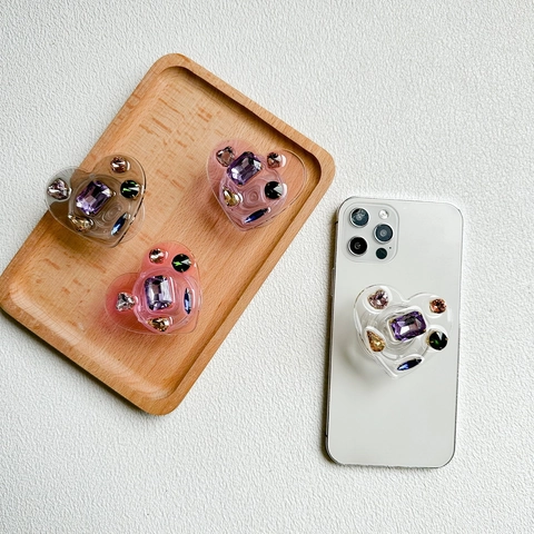Supporto Per Telefono A Forma Di Cuore In Resina Con Strass Colorati Griptok Retrattile Luccicante Accessorio Elegante