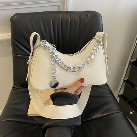 Bolso Hobo Creciente Para Mujer Bolso De Hombro Axila Cuero Sintético Textura Denim Cadena Plata Decoración Retro