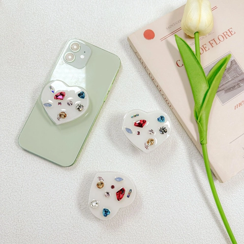 Soporte De Teléfono Extensible Forma De Corazón Estrás Gema Adhesivo Retráctil Lujo Love Letras Smartphone