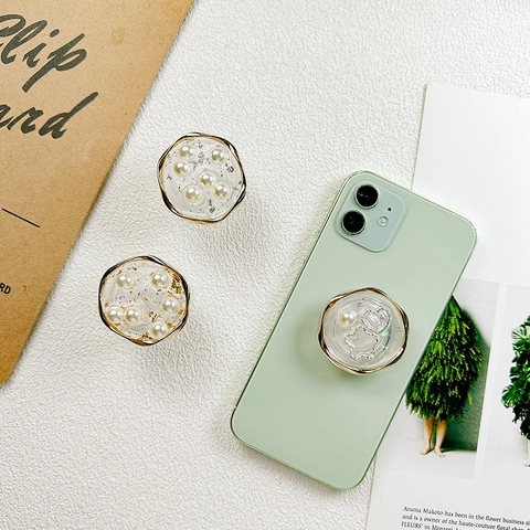 Supporto Impugnatura Per Telefono Rotondo Con Intarsio Resina Perla Artificial Cuore Stella Lega Estensibile Retrattile Supporto Scrivania Accessorio Elegante