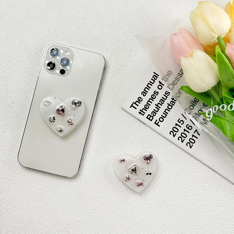 Heart Shape Phone Griptok Rhinestone Crystal Expanding Stand For Smartphone Tablet Cute Plastic Resin Accessory