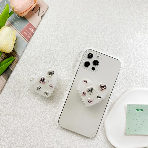 Heart Shape Phone Griptok Rhinestone Crystal Expanding Stand For Smartphone Tablet Cute Plastic Resin Accessory