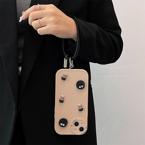Custodia Protettiva Telefono TPU Silicone Opaco Dimensional Cartoon Tazza Di Caffè Decorazione Biscotto Rotondo Con Grande Cinturino Anello Polso